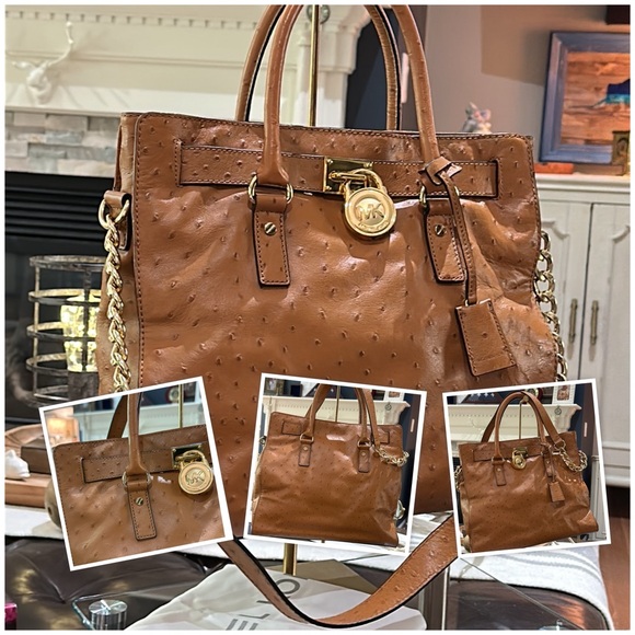 Authentic Michael Kors Large Hamilton Ostrich Embossed Leather Shoulder Satchel - Picture 3 of 16